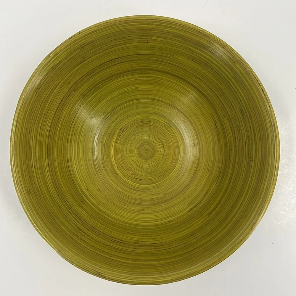 Pottery Barn Bowl Green Bamboo Serving Kitchen Dining Salad Fruit 12 inch